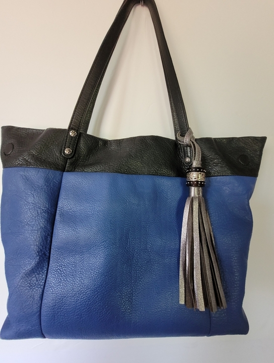 Brighton Handbags - Brighton Black & Blue Leather Shoulder Bag with Tassel